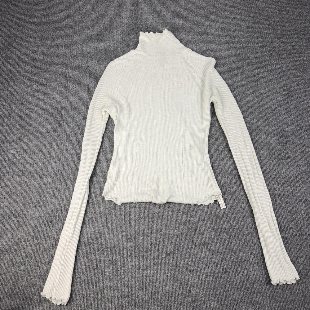 Free People Womens Small White Thermal Turtleneck Ruffle Top OB1759297